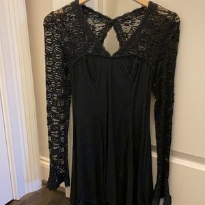 Free People long sleeve black lace dress